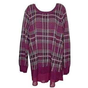 NWT Torrid Women's Plus 2Fer Pullover Sweater - Burgundy Purple Plaid - 3X